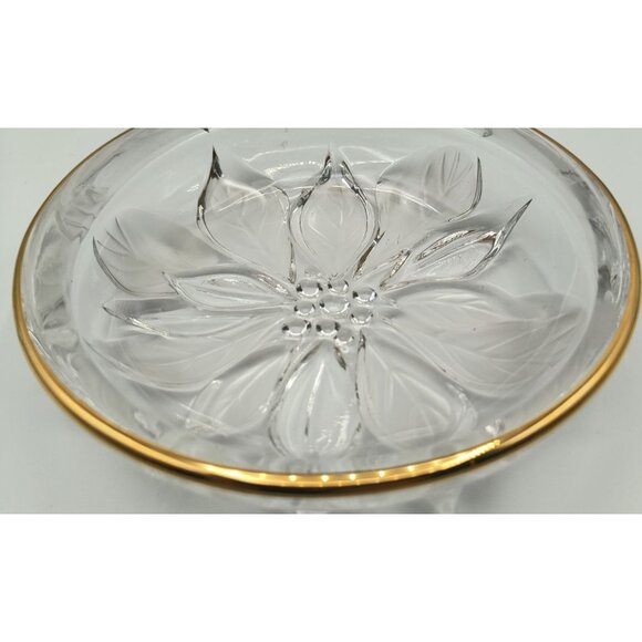 Mikasa Studio Guilded Poinsettia Crystal Glass Floral Trinket Dish With Gold Rim - Picture 5 of 5